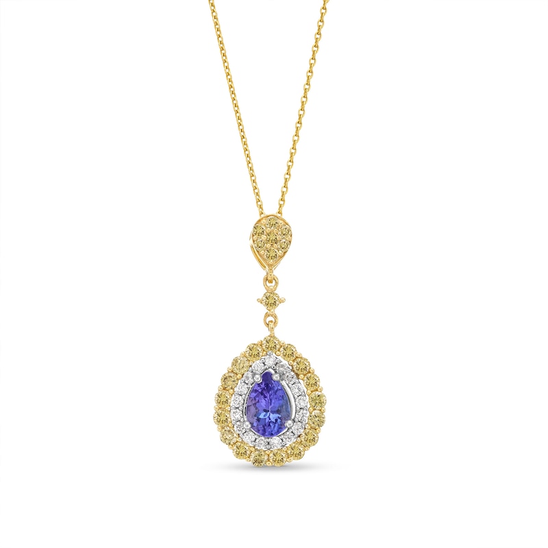 Kallati Pear-Shaped Natural Tanzanite & Natural Yellow Diamond Necklace 1 ct tw Round 14K Two-Tone Gold 18"