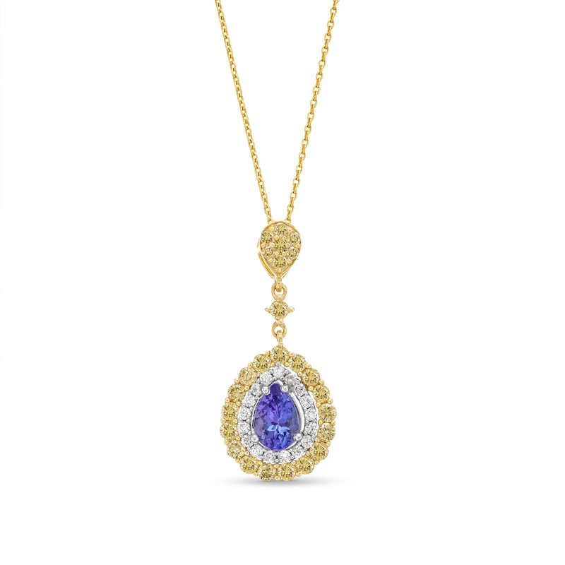 Main Image 1 of Kallati Pear-Shaped Natural Tanzanite & Natural Yellow Diamond Necklace 1 ct tw Round 14K Two-Tone Gold 18"