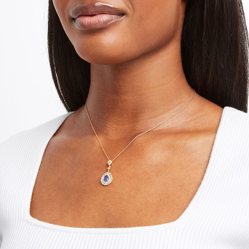 Main Image 2 of Kallati Pear-Shaped Natural Tanzanite & Natural Yellow Diamond Necklace 1 ct tw Round 14K Two-Tone Gold 18"