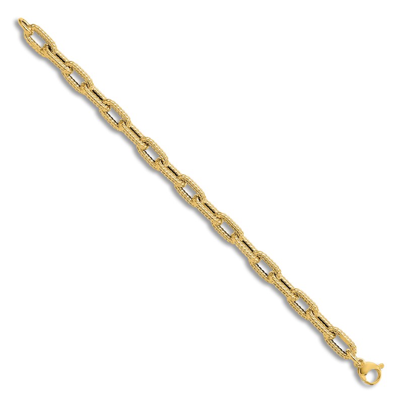 Textured Link Chain Bracelet 14K Yellow Gold 7.5"