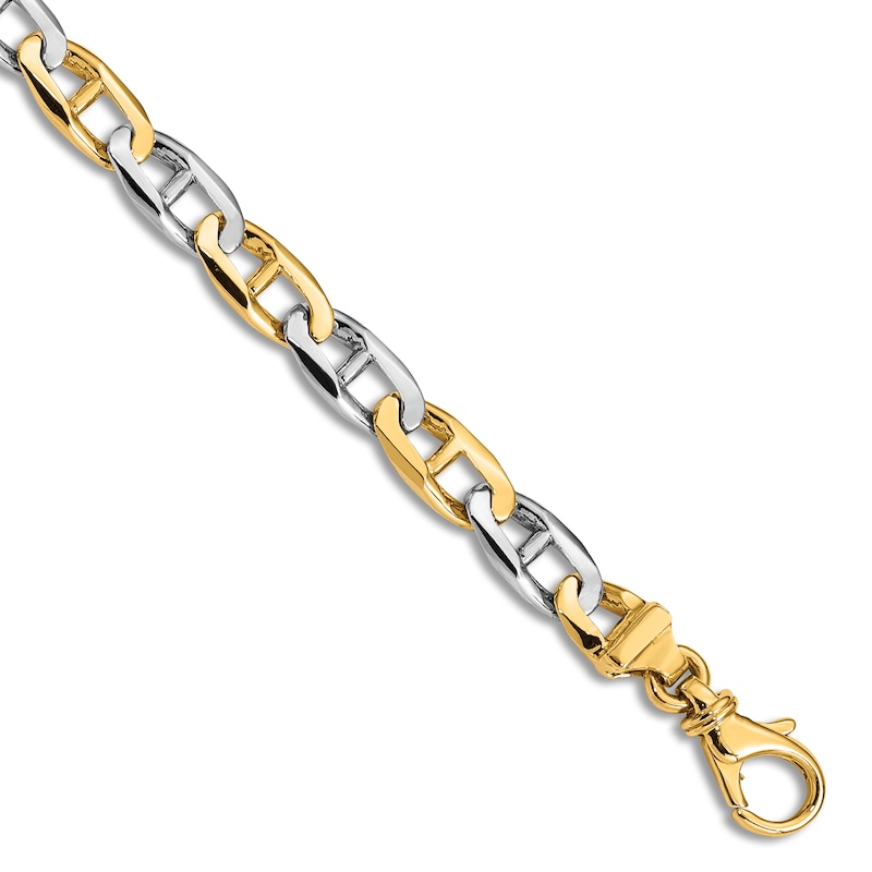 Solid High-Polish Anchor Link Chain Bracelet 14K Two-Tone Gold 8.25"