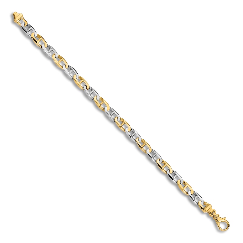 Solid High-Polish Anchor Link Chain Bracelet 14K Two-Tone Gold 8.25"