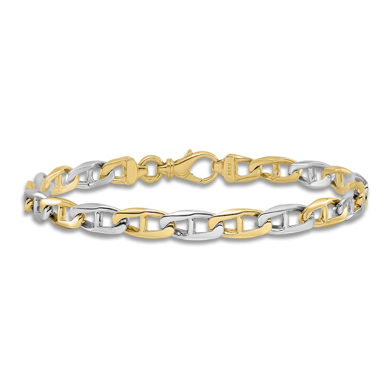 Main Image 3 of Solid High-Polish Anchor Link Chain Bracelet 14K Two-Tone Gold 8.25"