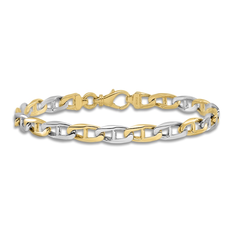 Solid High-Polish Anchor Link Chain Bracelet 14K Two-Tone Gold 8.25"