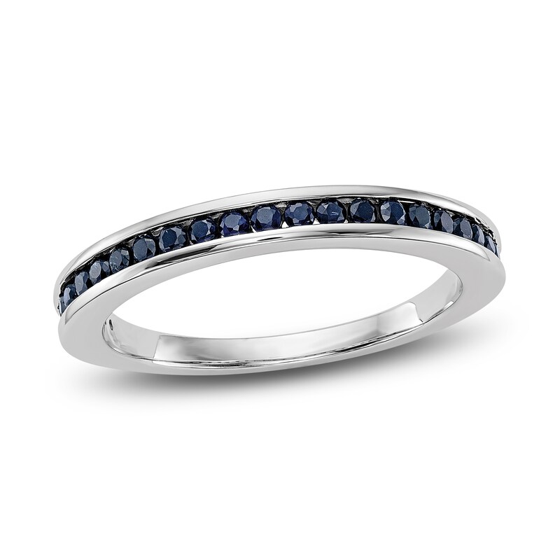 Main Image 1 of Natural Blue Sapphire Stackable Ring 14K White Gold