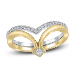 Diamond Contour Wedding Band 1/6 ct tw Round 10K Two-Tone Gold