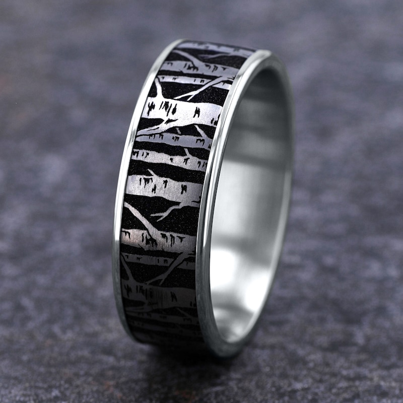 Main Image 4 of Men's Birch Wedding Band Titanium/14K White Gold 7.5mm