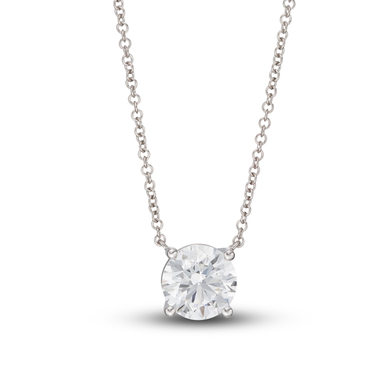 Main Image 1 of Lab-Grown Diamond Solitaire Necklace 1-1/2 ct tw Round 14K White Gold 19" (SI2/F)
