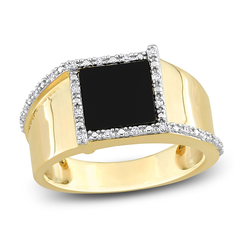 Main Image 1 of Men's Natural Onyx Ring 1/10 ct tw Diamonds 10K Yellow Gold