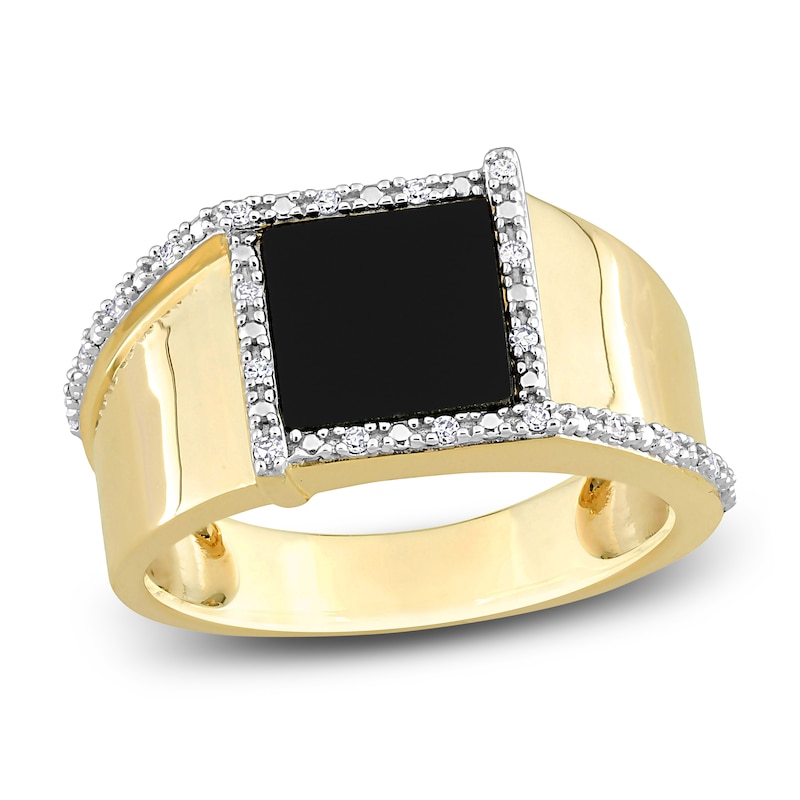 Men's Natural Onyx Ring 1/10 ct tw Diamonds 10K Yellow Gold