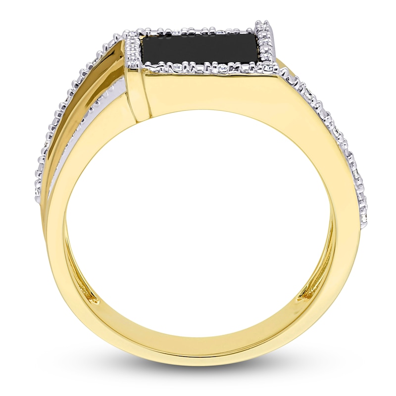 Main Image 3 of Men's Natural Onyx Ring 1/10 ct tw Diamonds 10K Yellow Gold