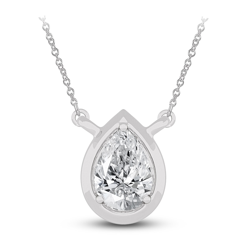 Diamond Pendant Necklace 3/8 ct tw Pear 14K White Gold 18" (I1,I)