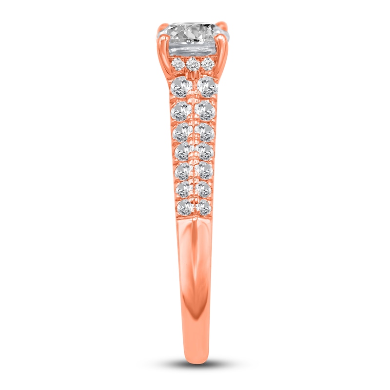 Main Image 3 of Diamond Halo Engagement Ring 1-3/8 ct tw Cushion/Round 14K Rose Gold
