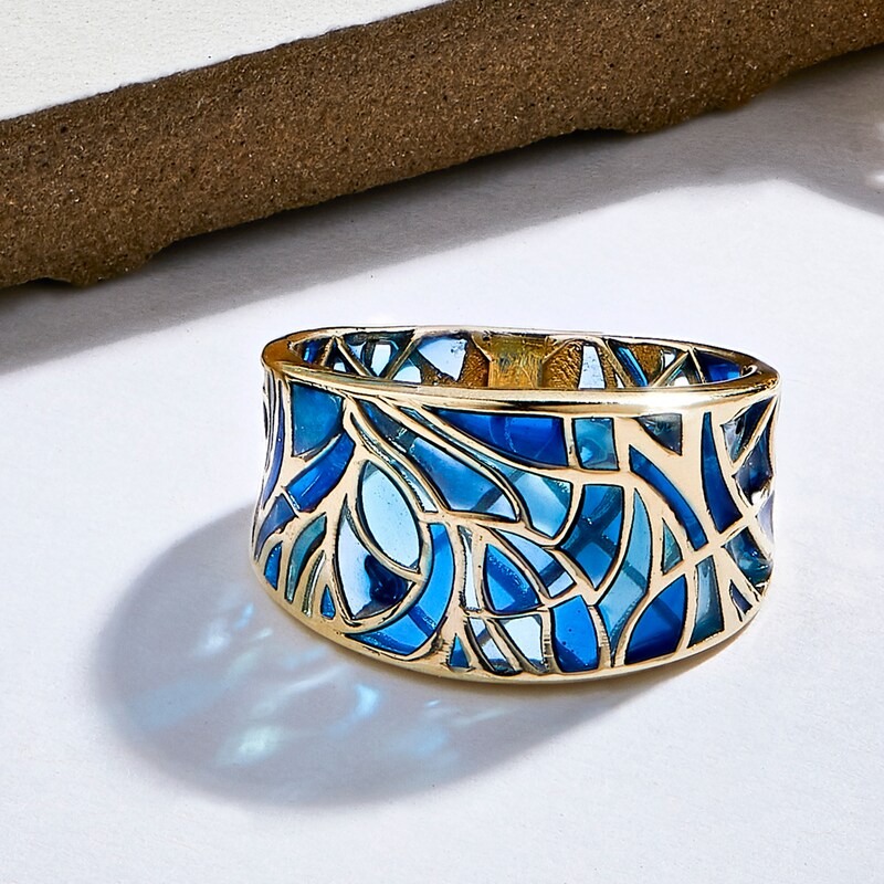 Main Image 5 of Italia D'Oro Ring Blue/Teal Enamel 14K Yellow Gold
