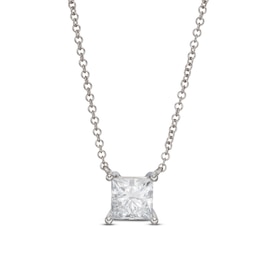 Lab-Grown Diamond Solitaire Necklace 1 ct tw Princess 14K White Gold 19" (SI2/F)