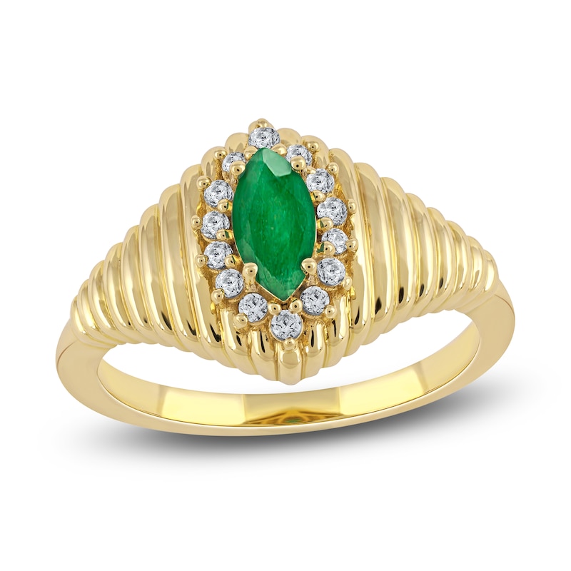Natural Emerald Ring 1/6 ct tw Diamonds 14K Yellow Gold