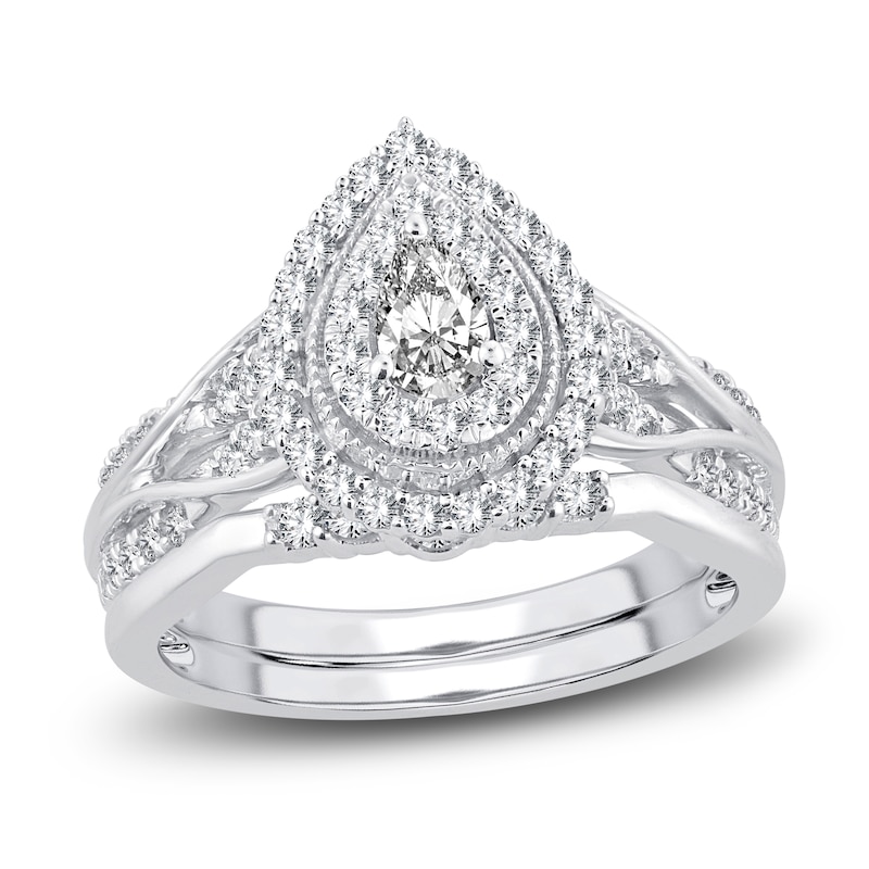 Main Image 1 of Diamond Twist Bridal Set 3/4 ct tw Pear/Round 14K White Gold
