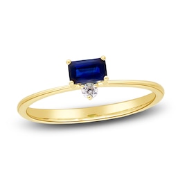Natural Blue Sapphire Ring 1/20 ct tw Diamonds 14K Yellow Gold