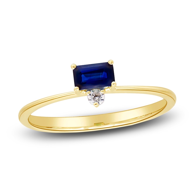 Main Image 1 of Natural Blue Sapphire Ring 1/20 ct tw Diamonds 14K Yellow Gold