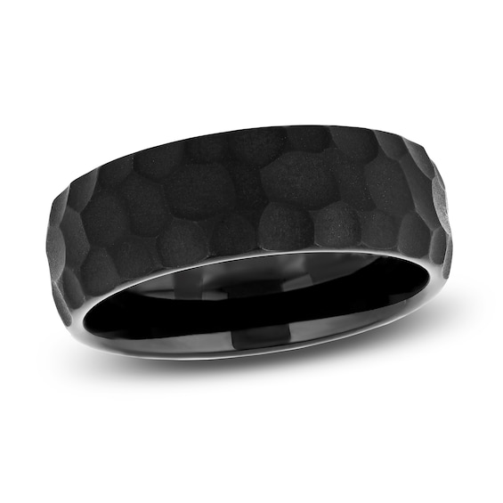 Men's Hammered Wedding Band Black Tungsten Carbide 8.0mm