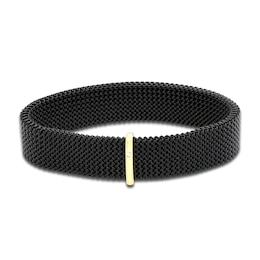 ZYDO Men's Black Stretch Bracelet 18K Yellow Gold/Stainless Steel 7.5&quot;