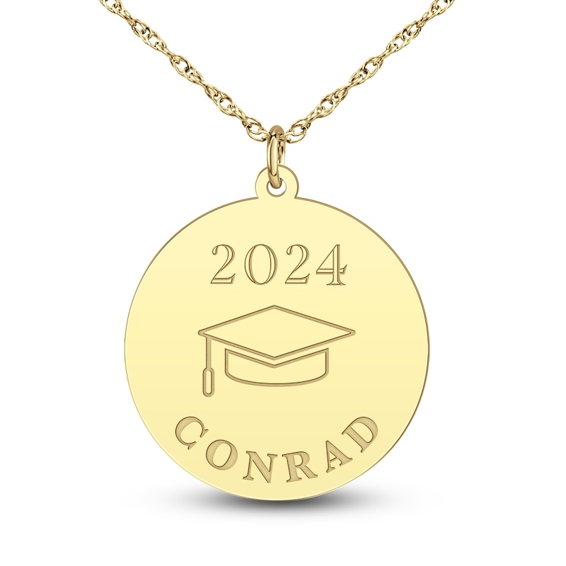 Main Image 1 of Men's High-Polish Personalizes Graduation Pendant Necklace 14K Yellow Gold 22"