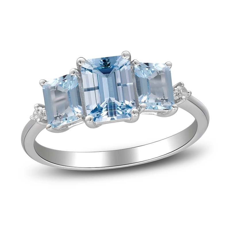 Women's Natural Aquamarine & Diamond 3-Stone Ring 1/20 ct tw 14K White Gold