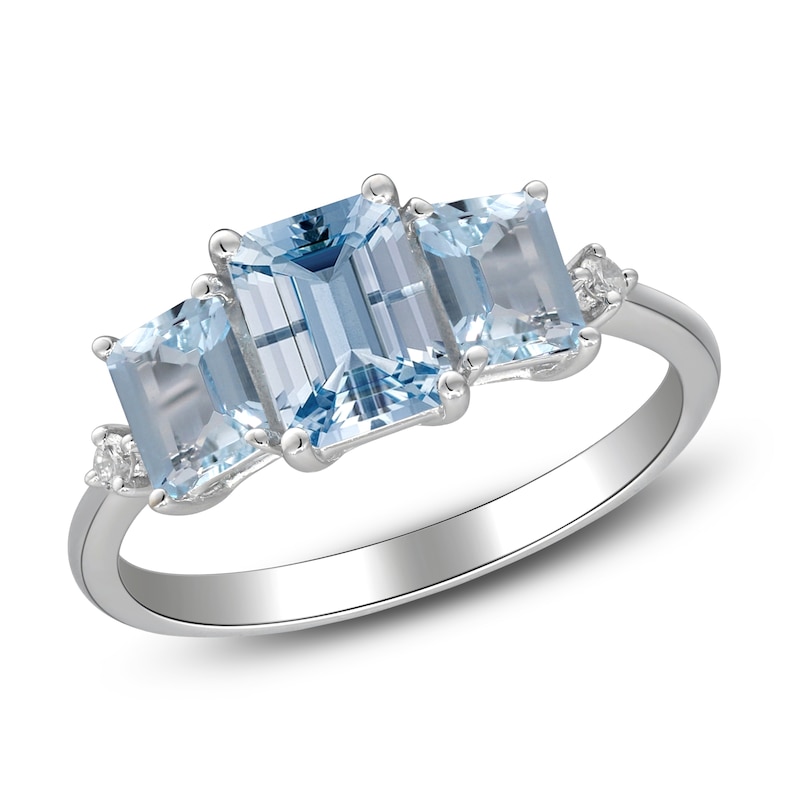 Main Image 2 of Women's Natural Aquamarine & Diamond 3-Stone Ring 1/20 ct tw 14K White Gold