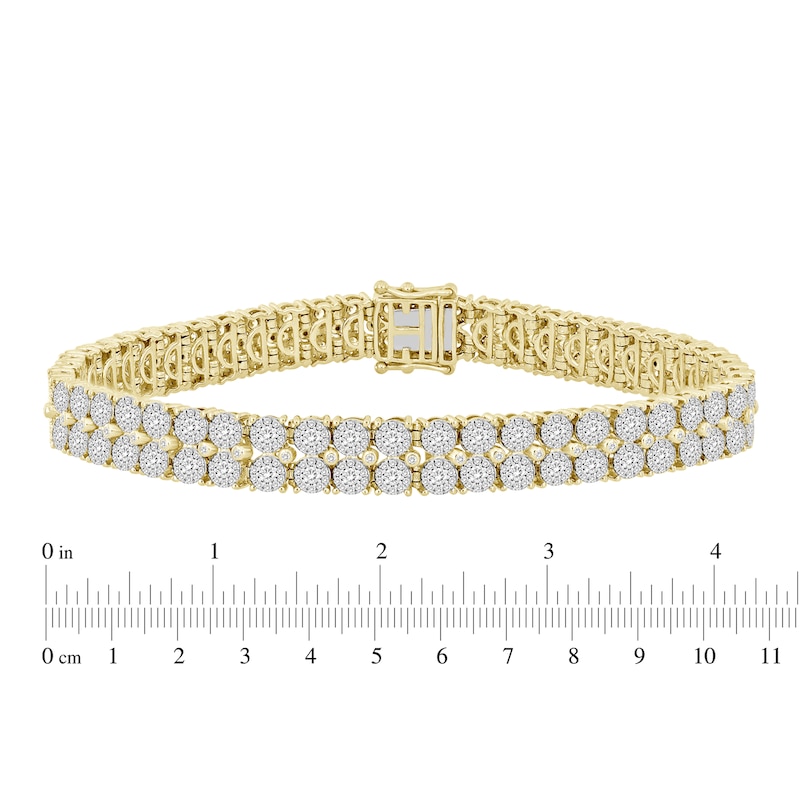 Main Image 3 of Men's Diamond Double Row Tennis Bracelet 5 ct tw Round 10K Yellow Gold 8.5"