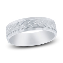 Men's High-Polish & Brushed Arrow Wedding Band 14K White Gold 6mm