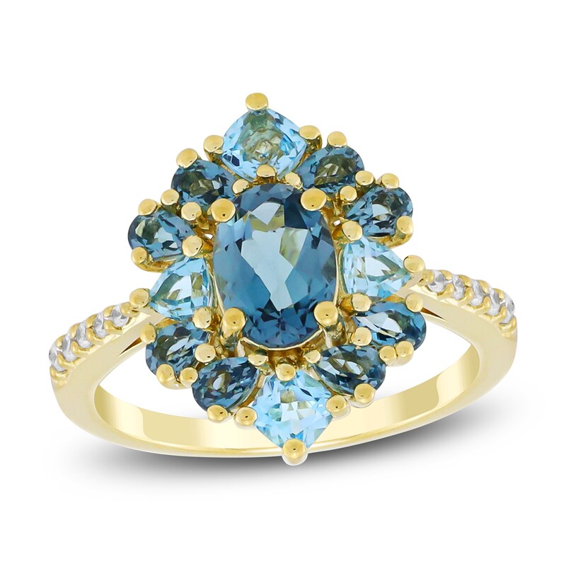 Main Image 1 of Natural Blue Topaz & Diamond Ring 1/15 ct tw 10K Yellow Gold