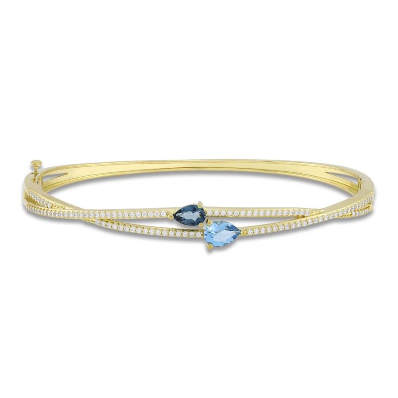 Main Image 1 of Natural Blue Topaz & Diamond Bracelet 1/2 ct tw 10K Yellow Gold