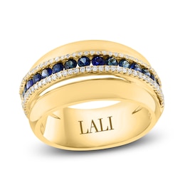 LALI Jewels Natural Blue Sapphire & Diamond Ring 1/4 ct tw 14K Yellow Gold
