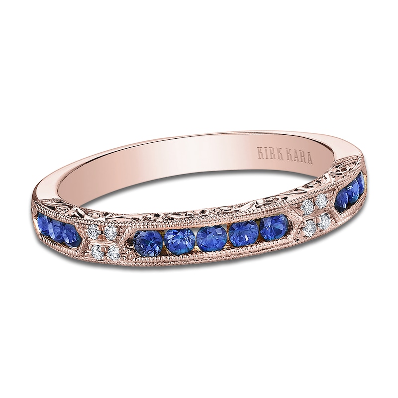 Main Image 1 of Kirk Kara Natural Blue Sapphire & Diamond Accent Wedding Band 18K Rose Gold