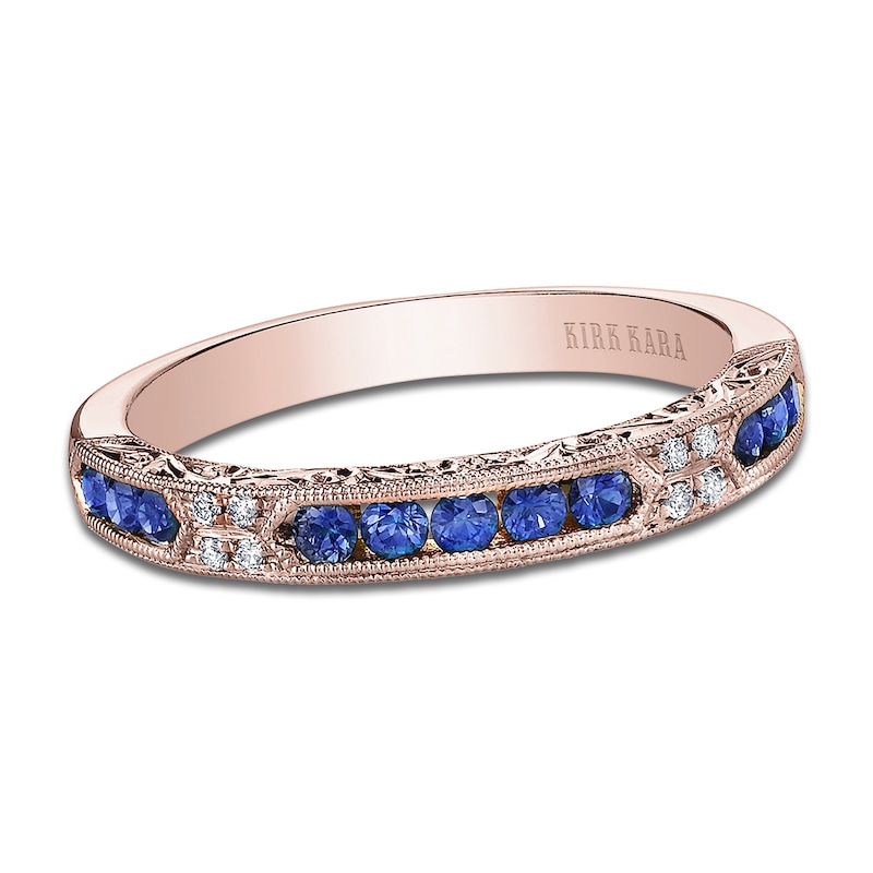 Kirk Kara Natural Blue Sapphire & Diamond Accent Wedding Band 18K Rose Gold