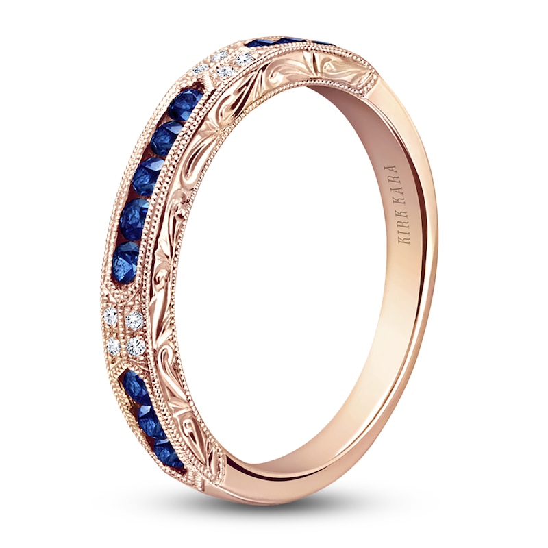 Main Image 2 of Kirk Kara Natural Blue Sapphire & Diamond Accent Wedding Band 18K Rose Gold
