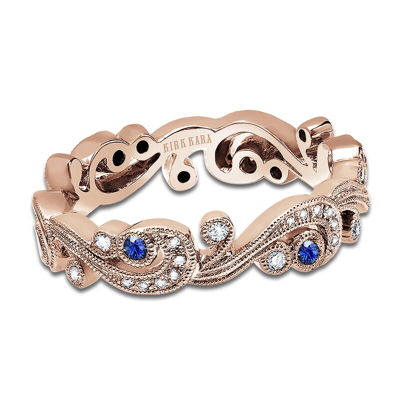 Main Image 1 of Kirk Kara Natural Blue Sapphire & Diamond Lace Wedding Band 1/8 ct tw 18K Rose Gold