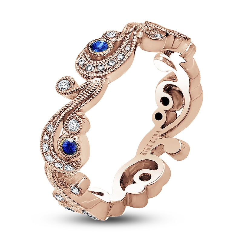 Main Image 2 of Kirk Kara Natural Blue Sapphire & Diamond Lace Wedding Band 1/8 ct tw 18K Rose Gold