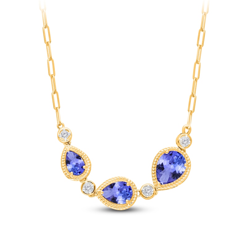 Kallati Pear-Shaped Natural Tanzanite & Diamond Necklace 1/20 ct tw Round 14K Yellow Gold 18"