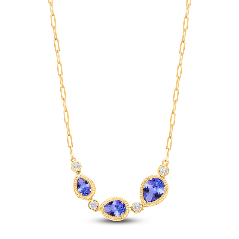 Main Image 3 of Kallati Pear-Shaped Natural Tanzanite & Diamond Necklace 1/20 ct tw Round 14K Yellow Gold 18"