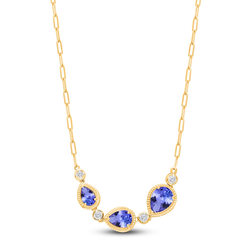 Kallati Pear-Shaped Natural Tanzanite & Diamond Necklace 1/20 ct tw Round 14K Yellow Gold 18"