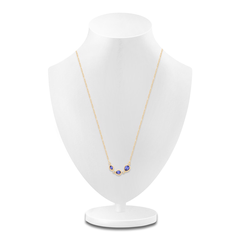 Kallati Pear-Shaped Natural Tanzanite & Diamond Necklace 1/20 ct tw Round 14K Yellow Gold 18"