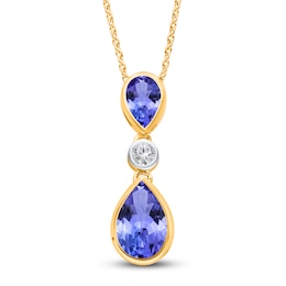Kallati Pear-Shaped Natural Tanzanite & Diamond Necklace 1/15 ct tw 14K Yellow Gold 18"