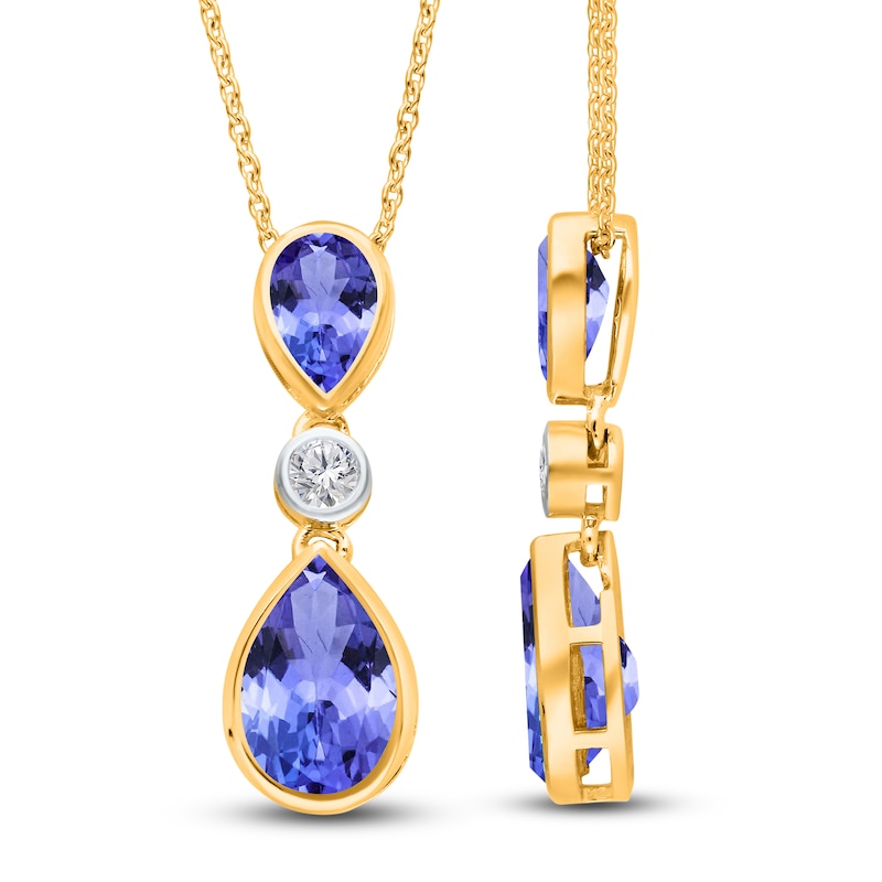 Kallati Pear-Shaped Natural Tanzanite & Diamond Necklace 1/15 ct tw 14K Yellow Gold 18"