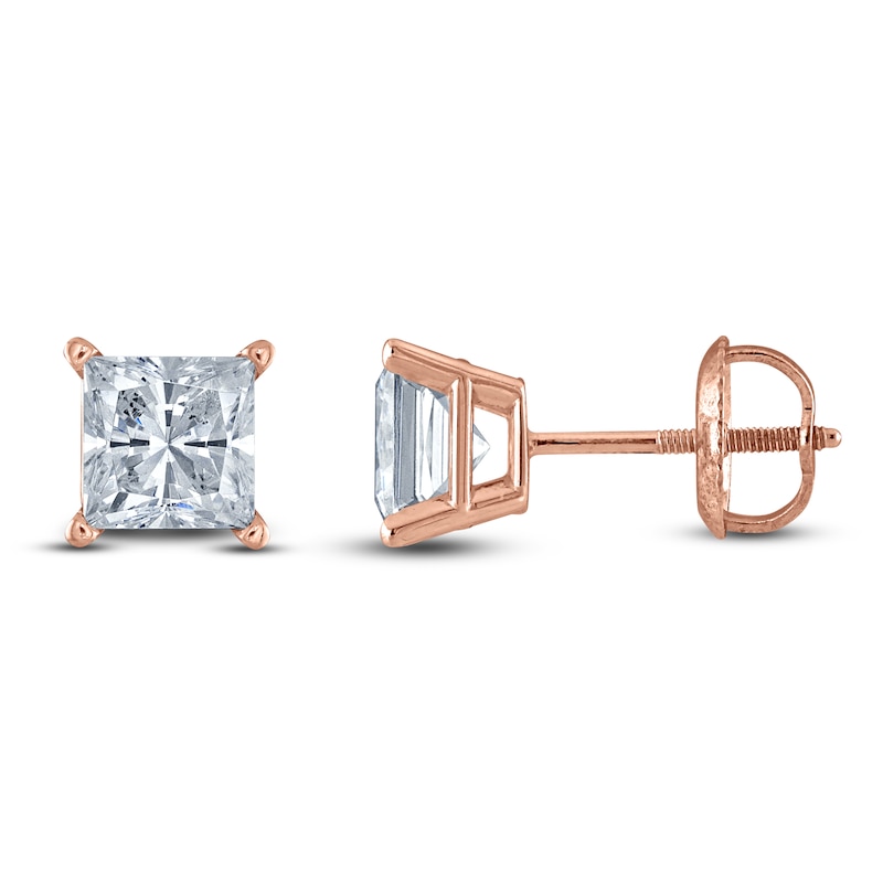 Princess-Cut Lab-Created Diamond Solitaire Stud Earrings 1-1/4 ct tw 14K Rose Gold (F/SI2)