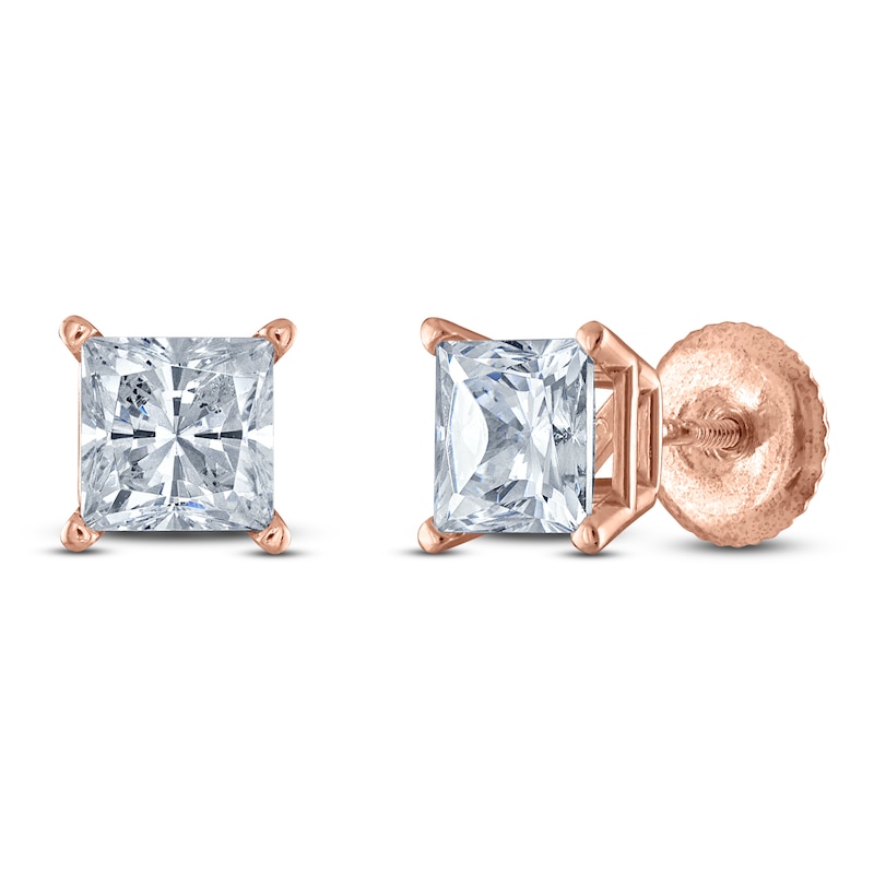 Princess-Cut Lab-Created Diamond Solitaire Stud Earrings 1-1/4 ct tw 14K Rose Gold (F/SI2)