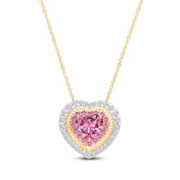 Kallati Heart-Cut Natural Pink Sapphire & Diamond Necklace 1/5 ct tw Round 14K Yellow Gold