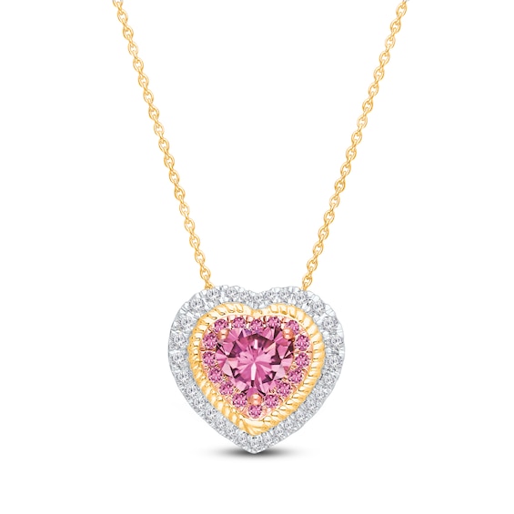 Kallati Heart-Cut Natural Pink Sapphire Diamond Necklace 1/5 ct tw Round  14K Yellow Gold