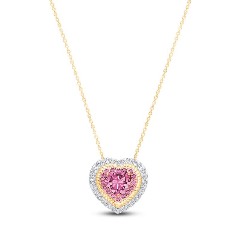 Main Image 4 of Kallati Heart-Cut Natural Pink Sapphire & Diamond Necklace 1/5 ct tw Round 14K Yellow Gold