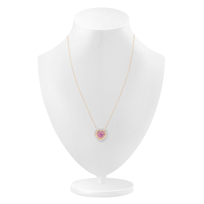 Main Image 5 of Kallati Heart-Cut Natural Pink Sapphire & Diamond Necklace 1/5 ct tw Round 14K Yellow Gold